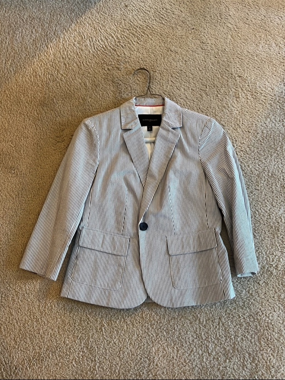 Banana Republic Navy & White Striped Blazer
